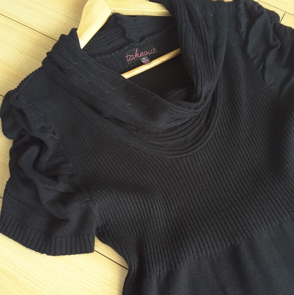 Black Sweater Dress w/ Ruched Sleeves - Picture 3 of 9